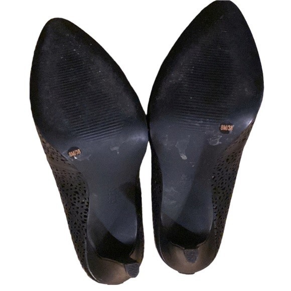 BCBG PARIS Padgett Black Laser Cutout Patent Leather Platform Stiletto Heels 8 - Picture 7 of 8